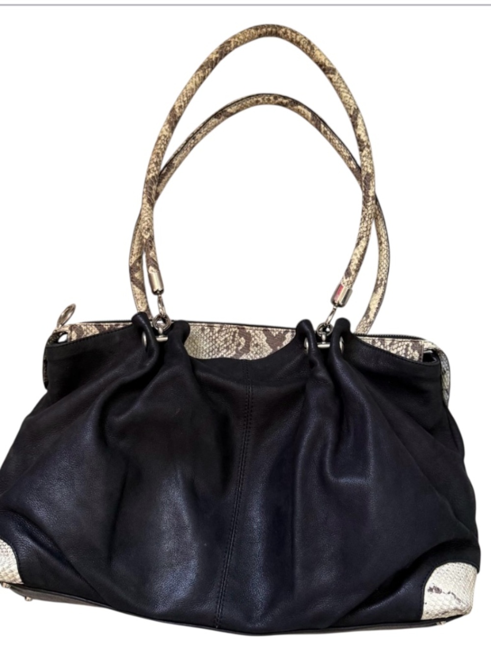 Mania Black Leather Handbag With Snake Embossing - New Without Tags